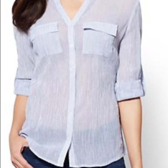 NY & CO. SAPPHIRE STRIPED BLOUSE NEW - Picture 8 of 8